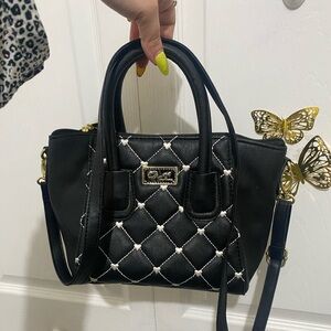 Betsey Johnson Black Quilted Heart Mini Satchel Crossbody Bag